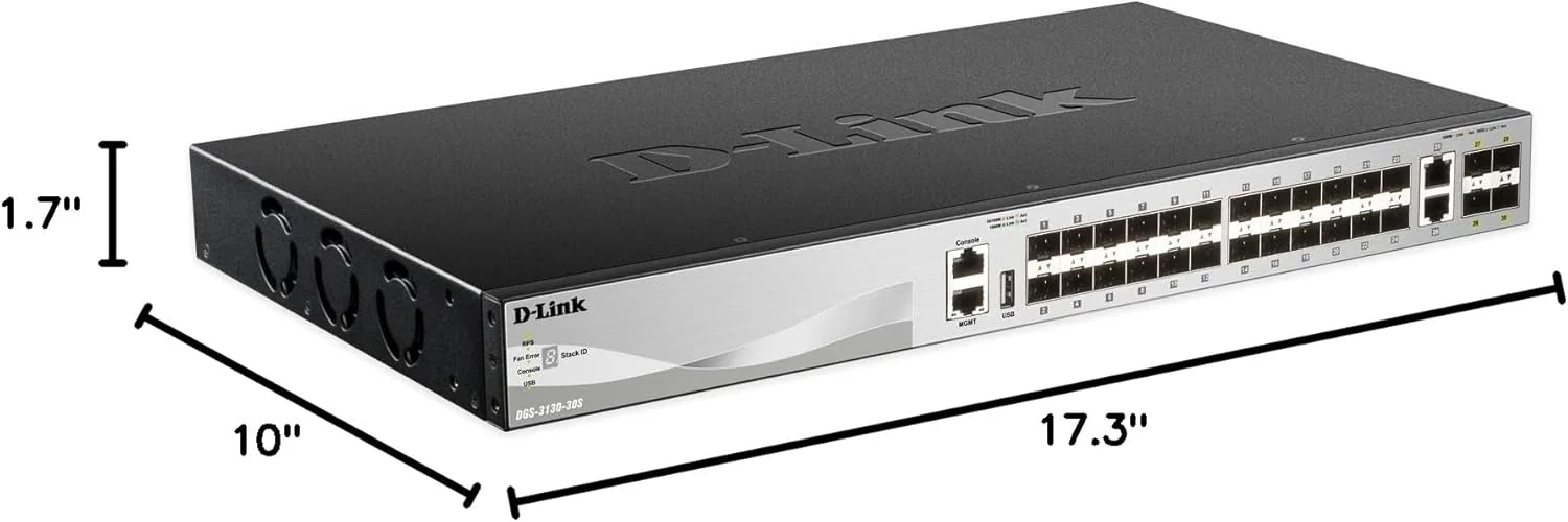 D-Link DGS-3130-30S 30-Port Lite Layer 3 Stackable Managed Switch (24 x SFP, 2 x 10GBASE‑T, 4 x 10G SFP+)