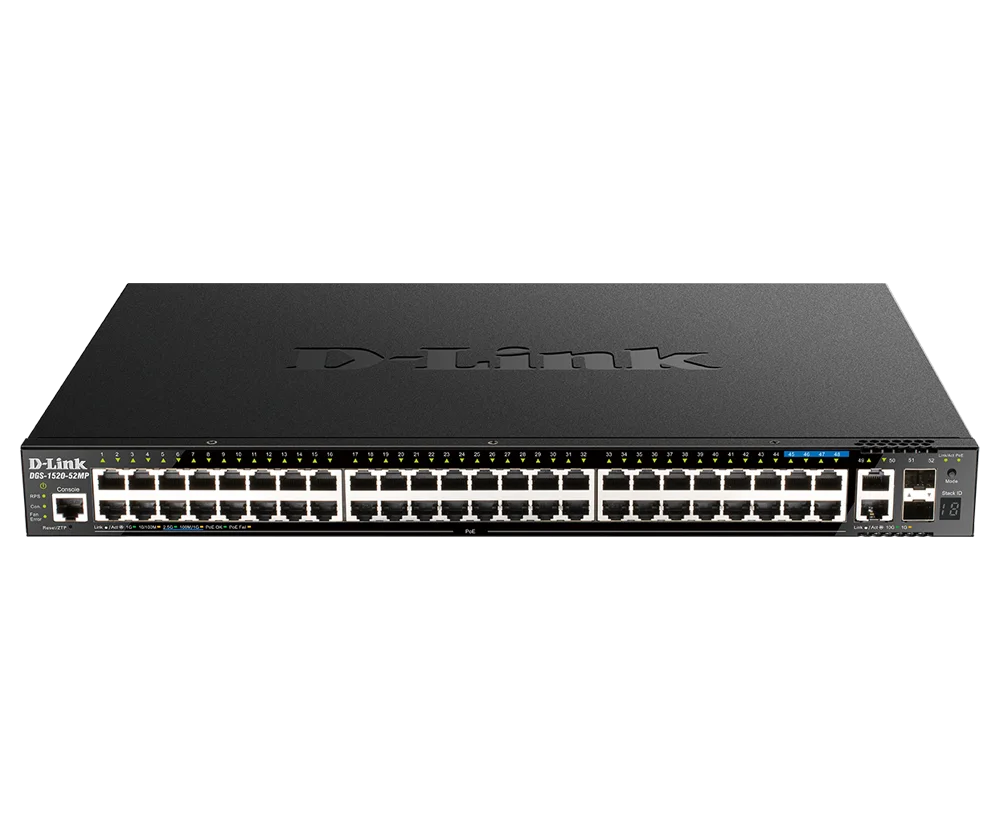 D-Link DGS-1520-52MP 52-Port Gigabit Layer 3 Stackable Smart Managed PoE Switch + 4 x 2.5G & 4 x 10G Uplink Ports (370W / 740W with DPS-700 RPS)