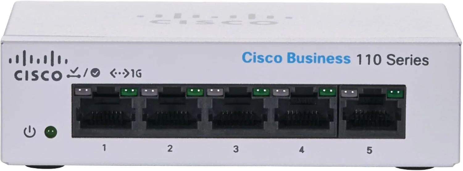 Cisco CBS110 Unmanaged 5-port GE Desktop Ext Cisco Business 110 CBS110-5T-D 5 Ports Ethernet Switch - 2 Layer Supported - 2.74 W Power Consumption - Twisted Pair - Desktop, Wall Mountable, Rack-mountable