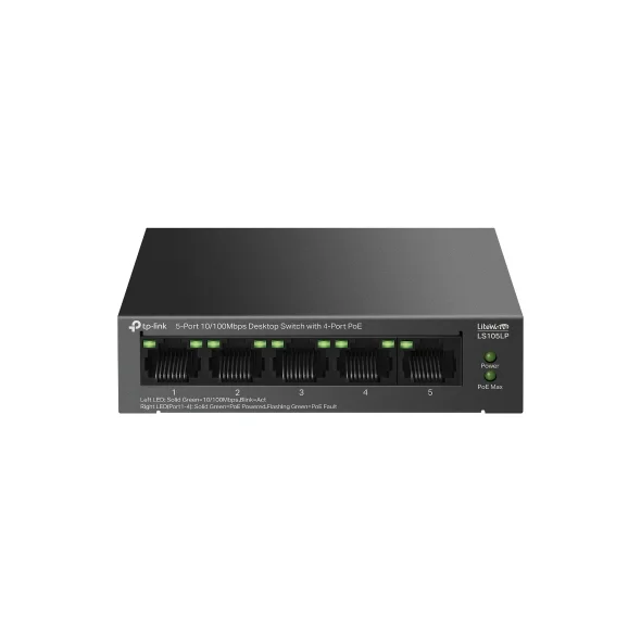 TP-Link LS105LP 5-Port 10/100 Mbps Desktop Switch with 4-Port PoE view 4