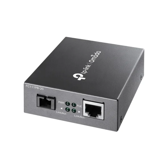 TP-Link TL-FC111PB-20 10/100 Mbps RJ45 to 100 Mbps Single-Mode SC WDM Bi-Directional Fiber Converter with 1-Port PoE