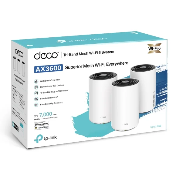 TP-Link Deco X68(3-pack) AX3600 Tri-Band Mesh Wi-Fi 6 System