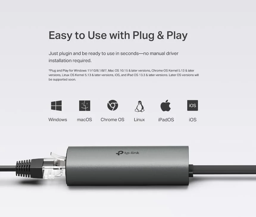 TP-Link UE302C 2.5 Gigabit USB-C Ethernet Adapter, Aluminum, Foldable Portable Design view 2