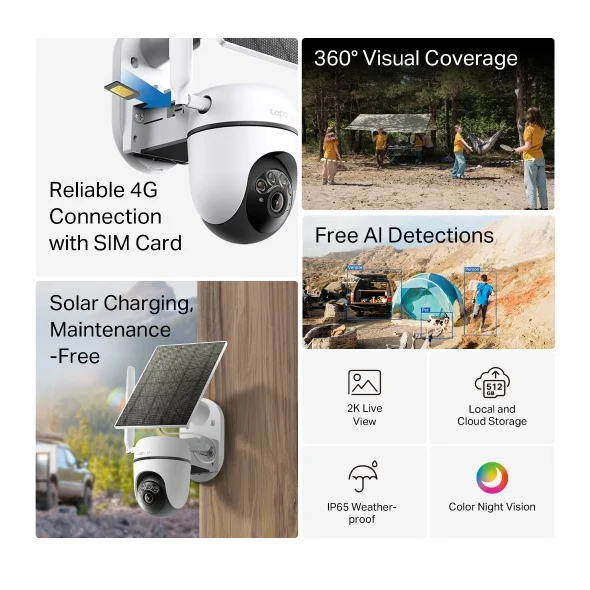 TP-Link Tapo C615G Kit Solar-Powered Pan/Tilt 4G LTE Security Camera Kit view 4