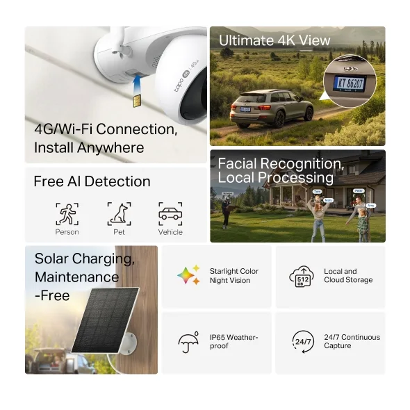 TP-Link Tapo C665G Kit Solar-Powered Pan/Tilt Wi-Fi/4G LTE Security Camera Kit view 4