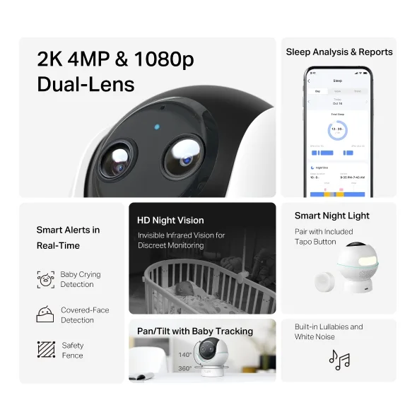 TP-Link Tapo C840 Smart AI Baby Monitor Camera with Dual-Lens & Sleep Analysis view 4