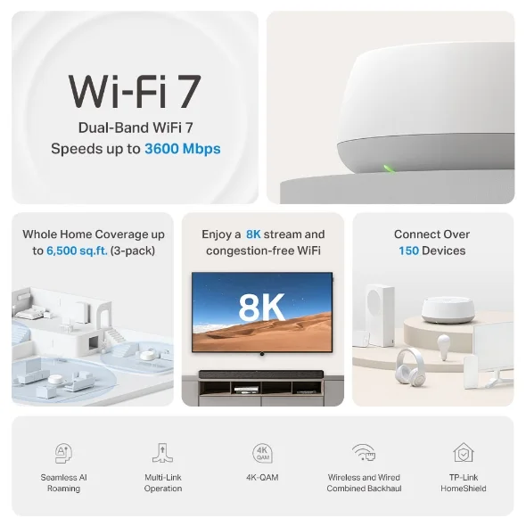 TP-Link Deco BE22-Pack 2 BE3600 Dual-Band Whole Home Mesh WiFi 7 System view 2