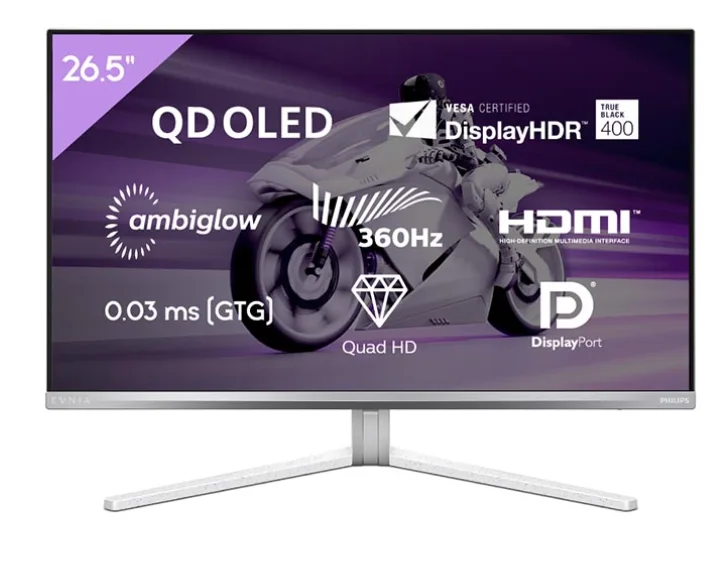 Philips PHI-27M2N8500 PHILIPS MONITOR 26.5" 27M2N8500 EVNIA GAMING 2K QHD 360Hz QD OLED HDMI 2.1 x 2, DP 1.4, USB 3.2 GEN 1 HUB HAS VESA
