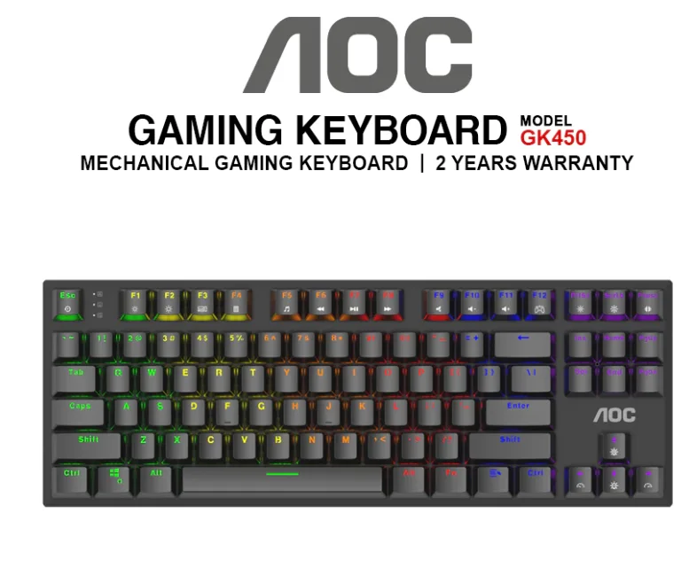 AOC PHI-GK450BR AOC GK450BR TKL Red Mechanical Switch RGB Gaming Keyboard with Detachable Type-C & ABS Double Shot Key