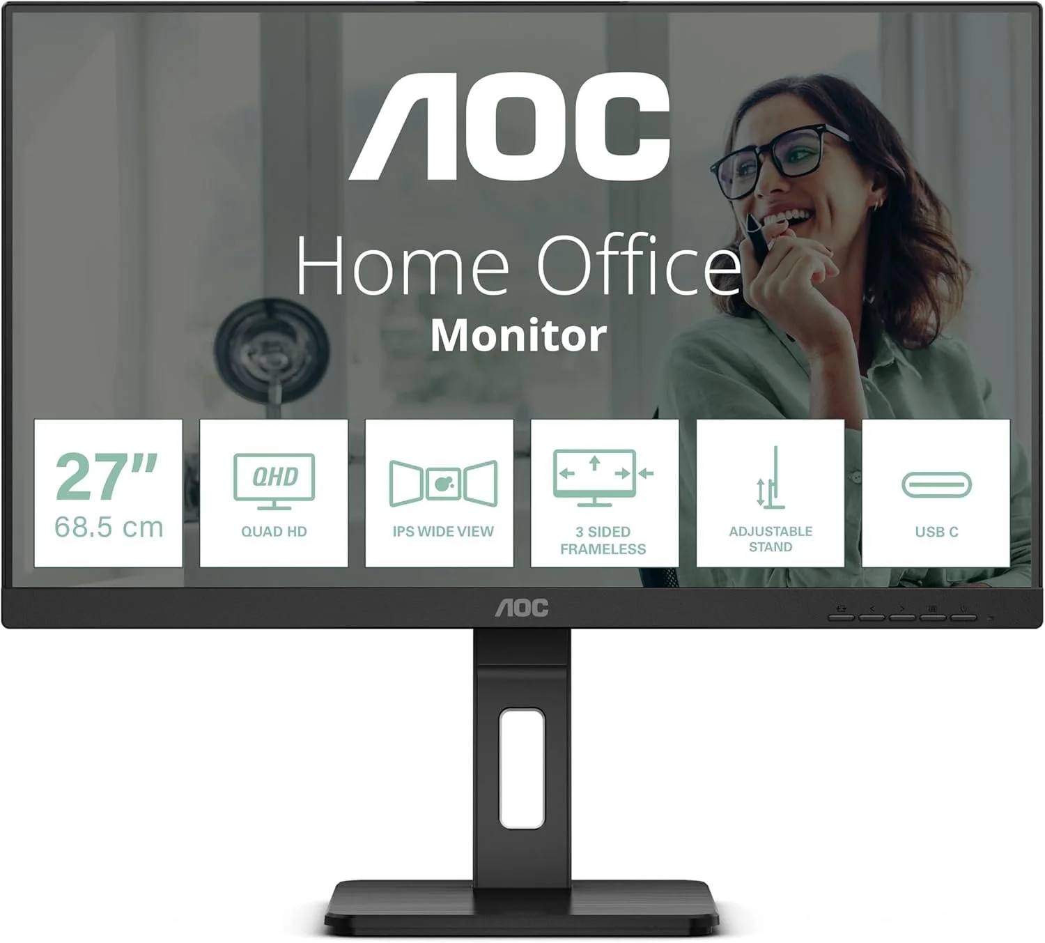 AOC PHI-Q27P3CV AOC MONITOR 27" Q27P3CV IPS QHD 75HZ HDMI 1.4 x 2 DP 1.2 USB-C 65W RJ45 HAS PIVOT VESA