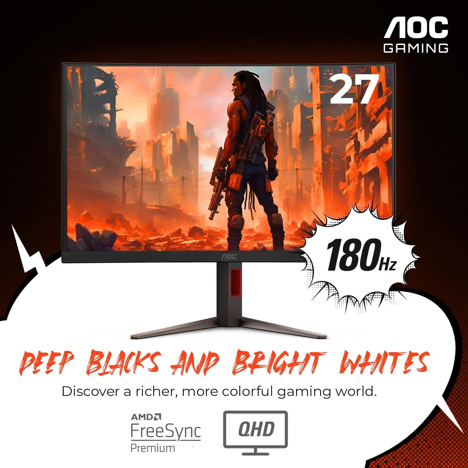 AOC PHI-CQ27G4 AOC MONITOR 27" CQ27G4 CURVED 1500R VA QHD 2K ADAPTIVE SYNC 180hz HDMI 2.0 x 1 DP 1.2 x 1 view 4