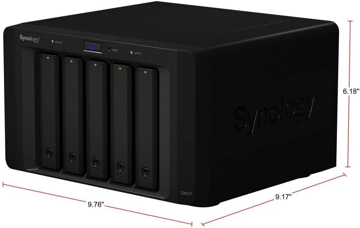 Synology 5-bay SATA expansion unit for DS718+ Synology DX517 Drive Enclosure - eSATA Host Interface External - 5 x HDD Supported - 5 x Total Bay - 5 x 2.5"/3.5" Bay