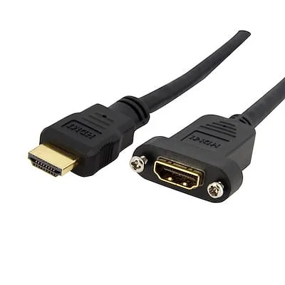 Startech.Com 3 ft HDMI Cable for Panel Mount - F/M StarTech.com 3ft HDMI Female to Male Adapter, 4K High Speed Panel Mount HDMI Cable, HDMI Female to Male, HDMI Panel Mount Connector Cable - Cable for PC, Audio/Video Device, Faceplate - First End: 1 x 19-pin HDMI Digital Audio/Video - Female, Digital Audio/Video - Female - Second End: 1 x 19-pin HDMI Digital Audio/Video - Male - Extension Cable - CMG - 28 AWG - Black