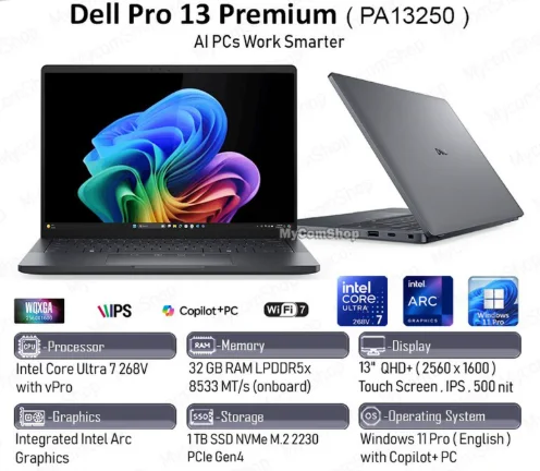 Dell DPPPA13250U716G1TB Dell Pro 13 Premium PA13250| U7 266V| Int. | 16GB| 1TB