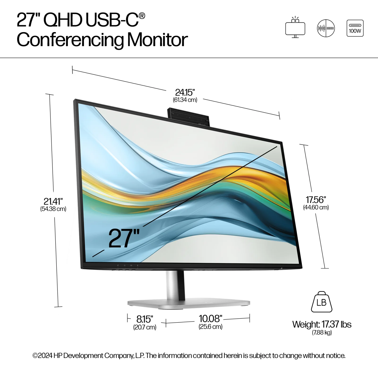 Hp S5 Pro 27IN QHD 527pm USB-C Conf Monitor HP 527pm 27" Class Webcam WQHD LED Monitor - 16:9 - 68.6 cm (27") Viewable - In-plane Switching (IPS) Technology - Edge WLED Backlight - 2560 x 1440 - 350 cd/m² - 5 ms - 100 Hz Refresh Rate - Speakers - USB Type-C - HDMI - DisplayPort - VESA Mount Compatible - KVM Switch