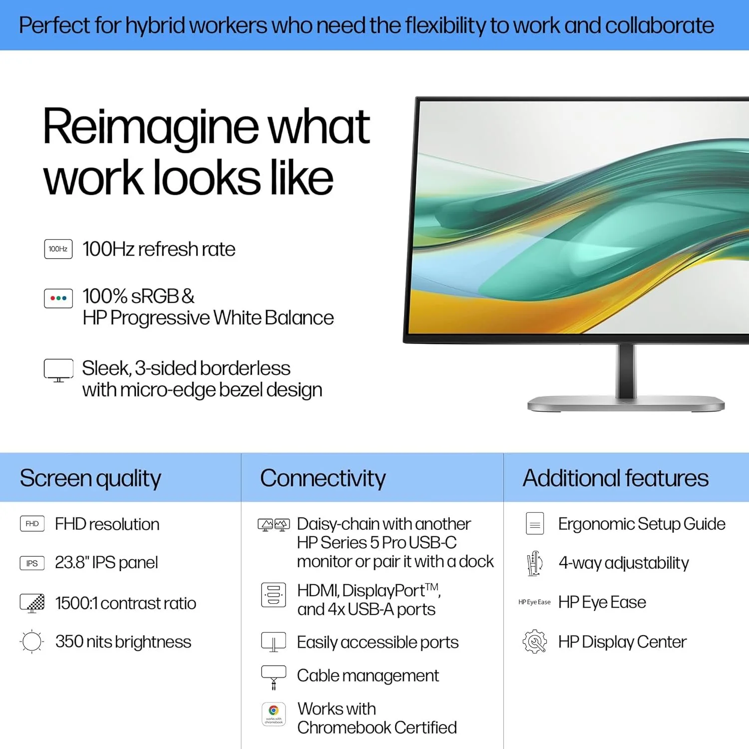 Hp S5 Pro 23.8IN FHD 524pf Monitor HP 524pf 24" Class Full HD LED Monitor - 16:9 - Jet Black - 60.5 cm (23.8") Viewable - In-plane Switching (IPS) Technology - Edge WLED Backlight - 1920 x 1080 - 16.7 Million Colours - 350 cd/m² - 5 ms - 100 Hz Refresh Rate - HDMI - DisplayPort - USB Hub view 2