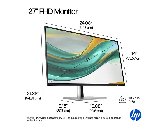 HP Series 5 Pro 27 inch FHD 527pf HP 527pf 27" Class Full HD LED Monitor - 16:9 - Black - 68.6 cm (27") Viewable - In-plane Switching (IPS) Technology - LED Backlight - 1920 x 1080 - 16.7 Million Colours - 350 cd/m² - 5 ms - 120 Hz Refresh Rate - Swivel, Height, Pivot - VESA Mount Compatible
