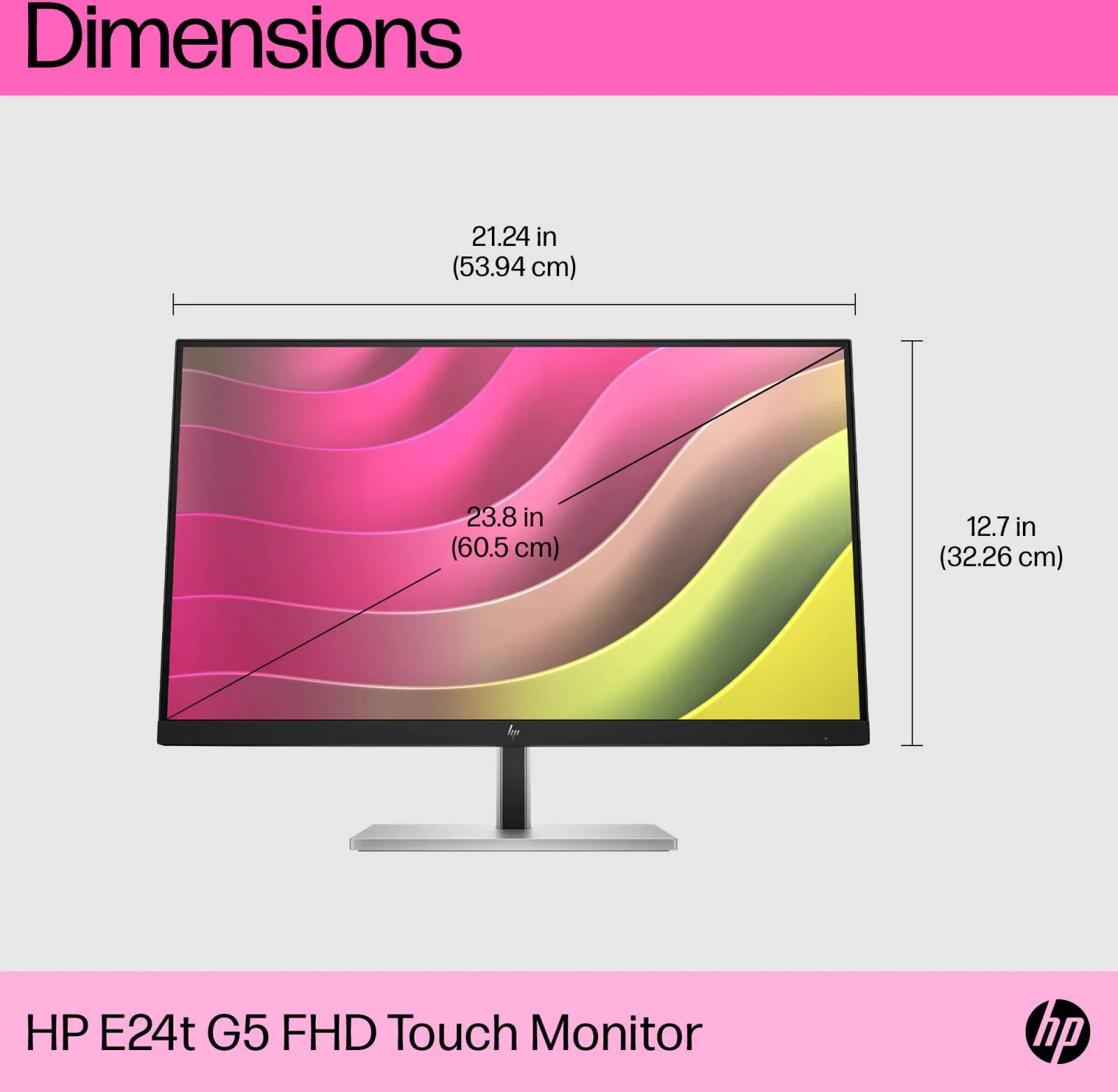 Hp E-SERIES E24T G5 23IN 16:9 WLED TOUCH MO HP E24t G5 24" Class LCD Touchscreen Monitor - 16:9 - 5 ms - 60.5 cm (23.8") Viewable - Advanced In-Cell Touch (AIT) - 10 Point(s) Multi-touch Screen - 1920 x 1080 - Full HD - In-plane Switching (IPS) Technology - 16.7 Million Colours - 300 cd/m² - Edge LED Backlight - HDMI - USB - DisplayPort - 1 x HDMI In - Black, Silver - 3 Year - USB Hub