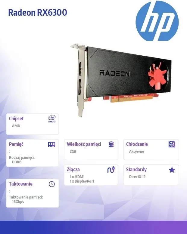 HP 803S9AA HP AMD Radeon RX 6300 2 GB GDDR6 LP DP+HDMI PCIe x16 Graphics view 3