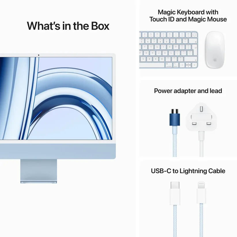 Apple MQRR3ZP/A 24-inch iMac with Retina 4.5K display: Apple M3 chip with 8‑core CPU and 10‑core GPU, 512GB SSD - Blue view 4