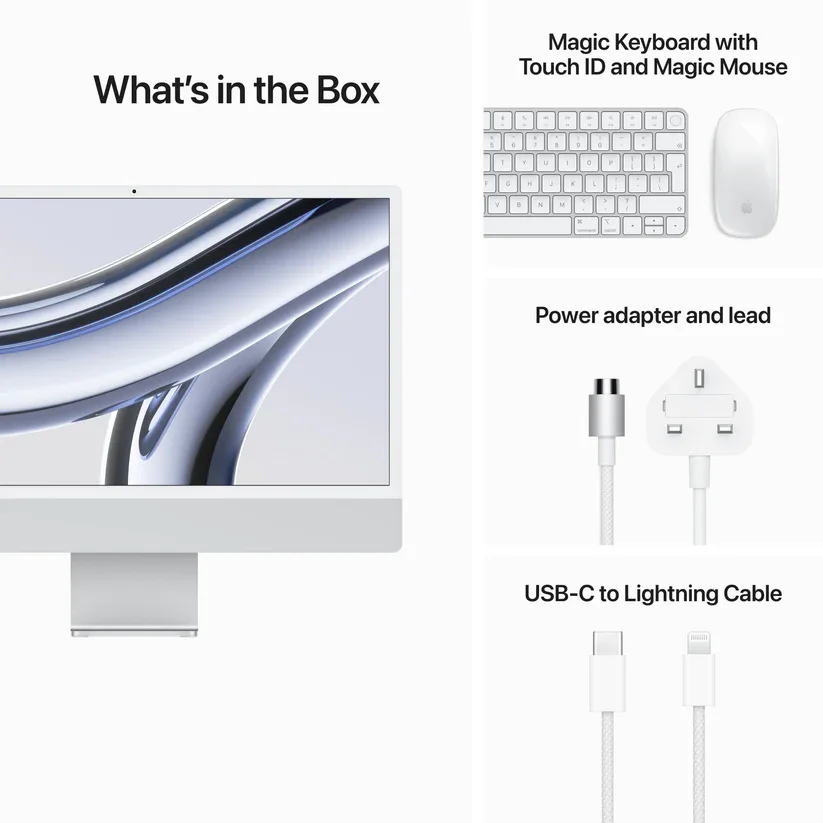 Apple MQR93ZP/A 24-inch iMac with Retina 4.5K display: Apple M3 chip with 8‑core CPU and 8‑core GPU, 256GB SSD - Silver view 4