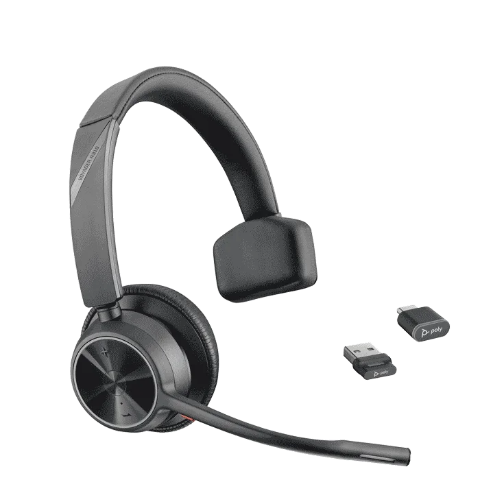 Hp Poly VOY 4310 HS +BT700 +CHS Poly Voyager 4300 UC 4310 Wired/Wireless Over-the-head, On-ear Mono Headset - Black - Siri, Google Assistant - Monaural - Supra-aural - 9100 cm - Bluetooth - 20 Hz to 20 kHz - 150 cm Cable - Electret Condenser, MEMS Technology, Noise Cancelling Microphone - Noise Canceling - USB Type A