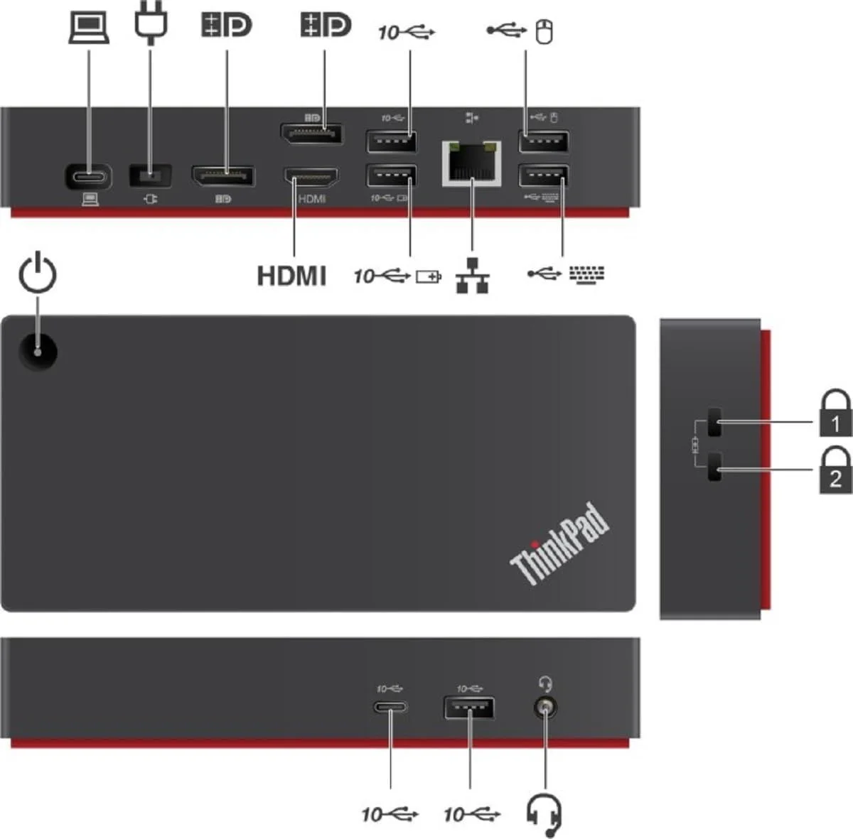 Lenovo USB-C Dock (Windows Only) Lenovo USB Type C Docking Station for Notebook - 90 W Power Supply - Black - 3 Displays Supported - 4K - 3840 x 2160 - 2 x USB 2.0 - 1 x USB Type-C Ports - USB Type-C - 1 x RJ-45 Ports - Network (RJ-45) - 1 x HDMI Ports - HDMI - 2 x DisplayPorts - DisplayPort - Wired - Gigabit Ethernet - Windows
