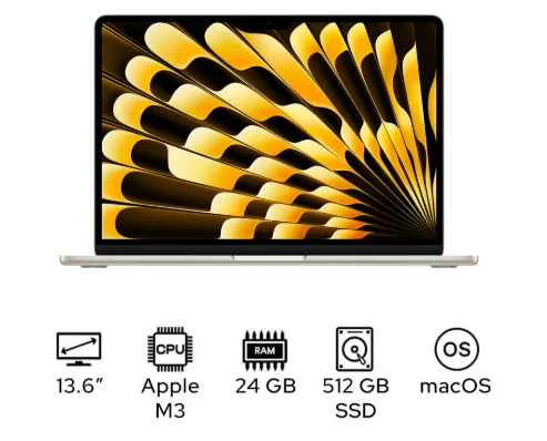 Apple MRXU3ZP/A 13-inch MacBook Air: Apple M3 chip with 8-core CPU and 10-core GPU, 8GB, 512GB SSD - Starlight