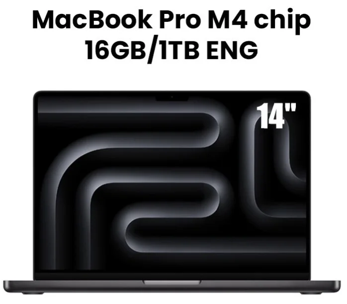 Apple MW2V3ZP/A 14-inch MacBook Pro: Apple M4 chip with 10‑core CPU and 10‑core GPU, 16GB, 1TB SSD - SB