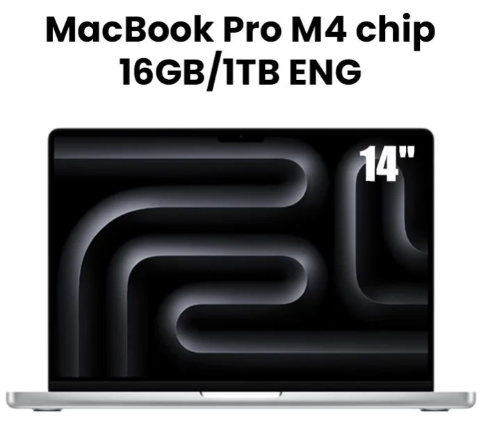 Apple MW2X3ZP/A 14-inch MacBook Pro: Apple M4 chip with 10‑core CPU and 10‑core GPU, 16GB, 1TB SSD - Silver