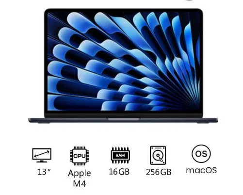 Apple MW123ZP/A MacBook Air 13-inch (M4, 2025) – 16GB unified memory, 256GB SSD, Midnight