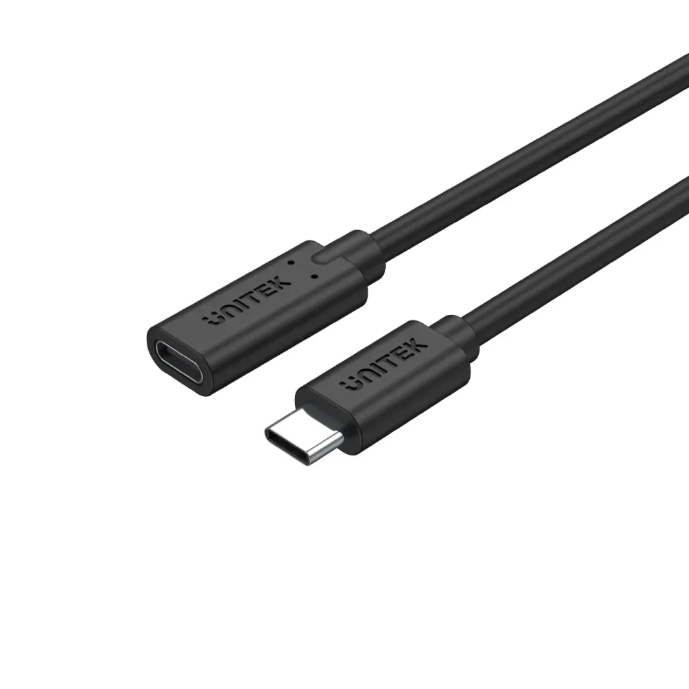Unitek 1.5M, USB3.1 CM TO C FM EXTENSION CABLE Unitek 1.50 m USB-C AV/Data Transfer Cable - 1 - Cable for Display, Gaming Console, Notebook, Smartphone, Tablet, MacBook Pro, Flash Drive, Charger - First End: 1 x USB 3.2 (Gen 2) Type C - Male - Second End: 1 x USB 3.2 (Gen 2) Type C - Female - 10 Gbit/s - Extension Cable - Supports up to3840 x 2160 - Shielding - Black