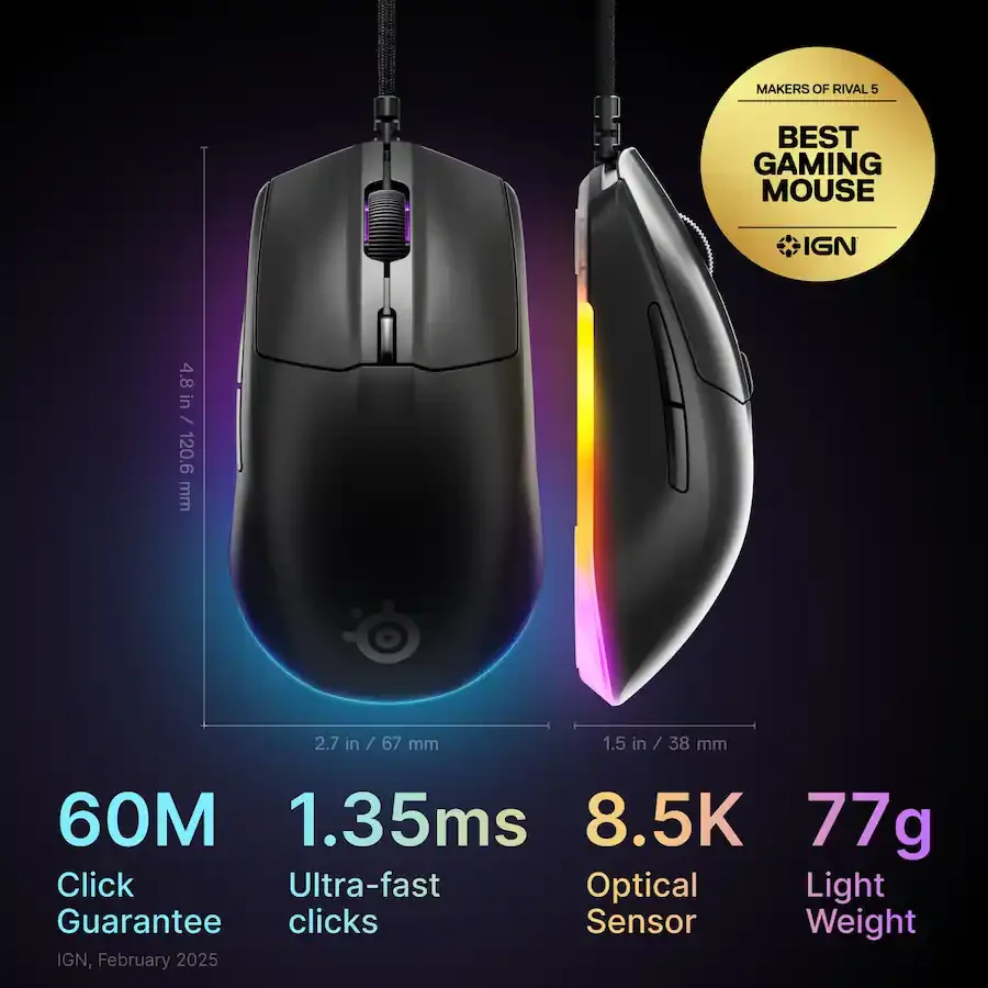SteelSeries 62523 Rival 3 Gen 2 Wireless Gaming Mouse – Black view 2