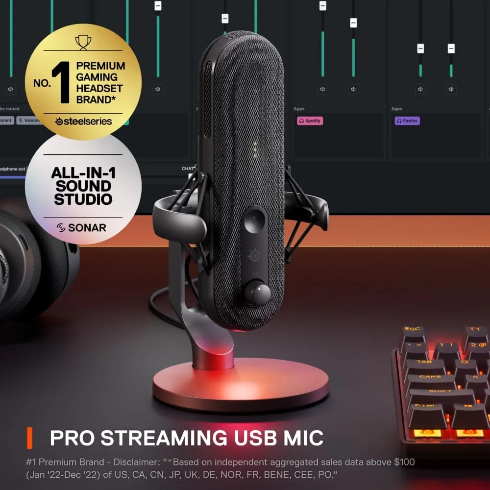 SteelSeries 61601 Alias Prism Microphone with AI Noise Cancellation, Desktop Stand & Boom Arm Adapter (Black)