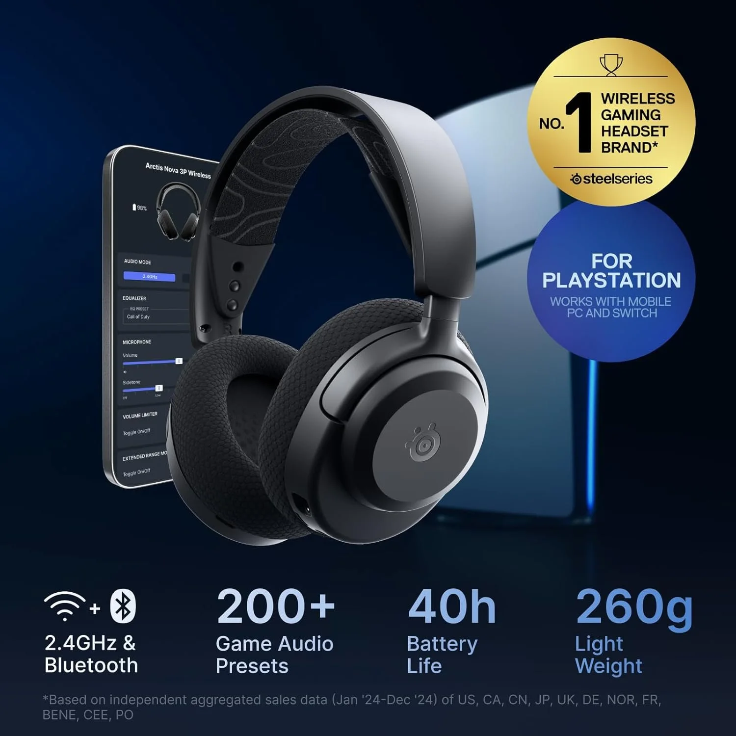 SteelSeries 61686 Arctis Nova 3P Wireless Gaming Headset for PlayStation (Black)
