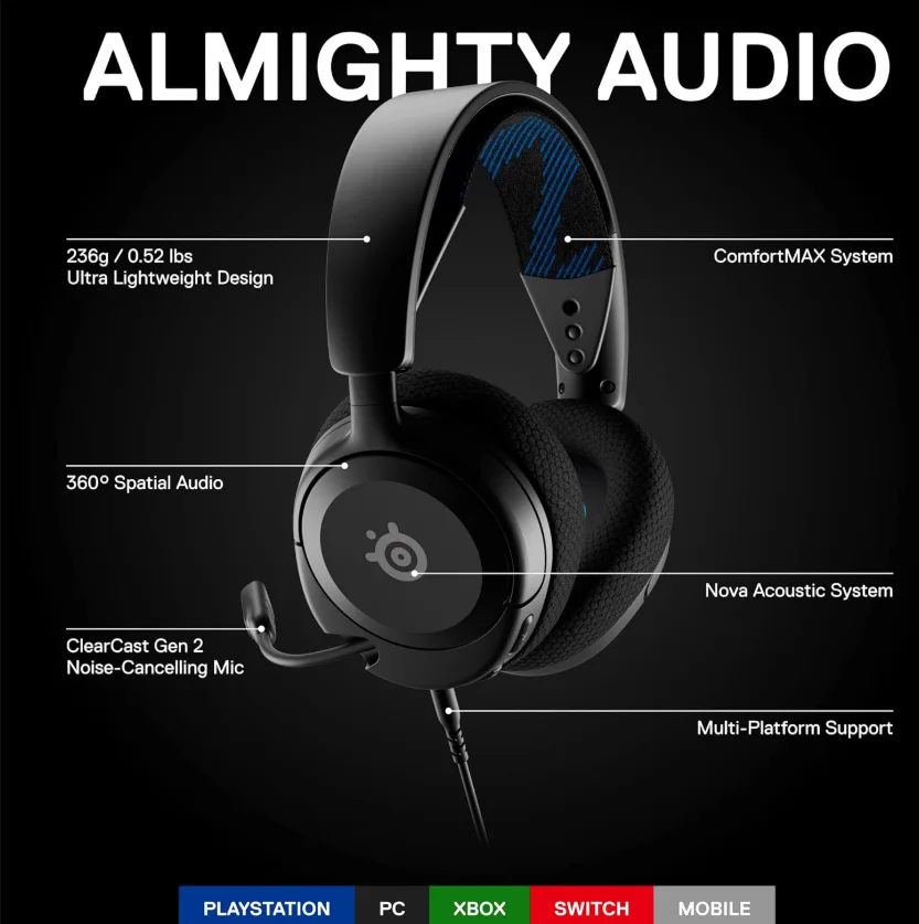SteelSeries 61611 Arctis Nova 1P Wired Gaming Headset for PlayStation (Black)