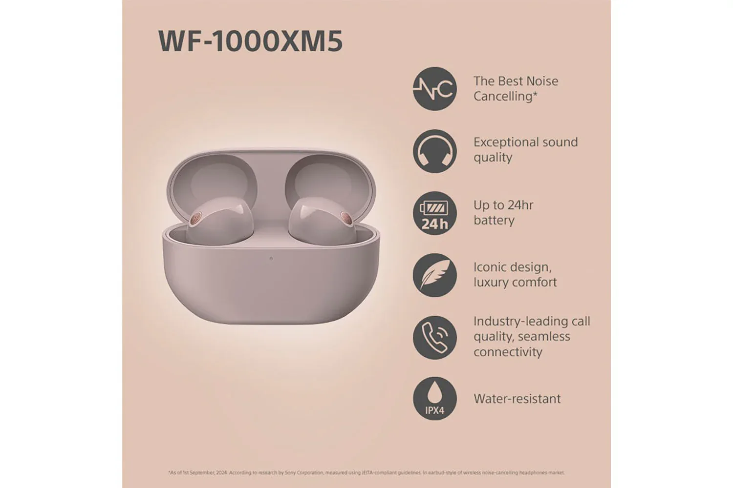 Sony WF-1000XM5 Wireless Noise-Canceling Earbuds (Smoky Pink)