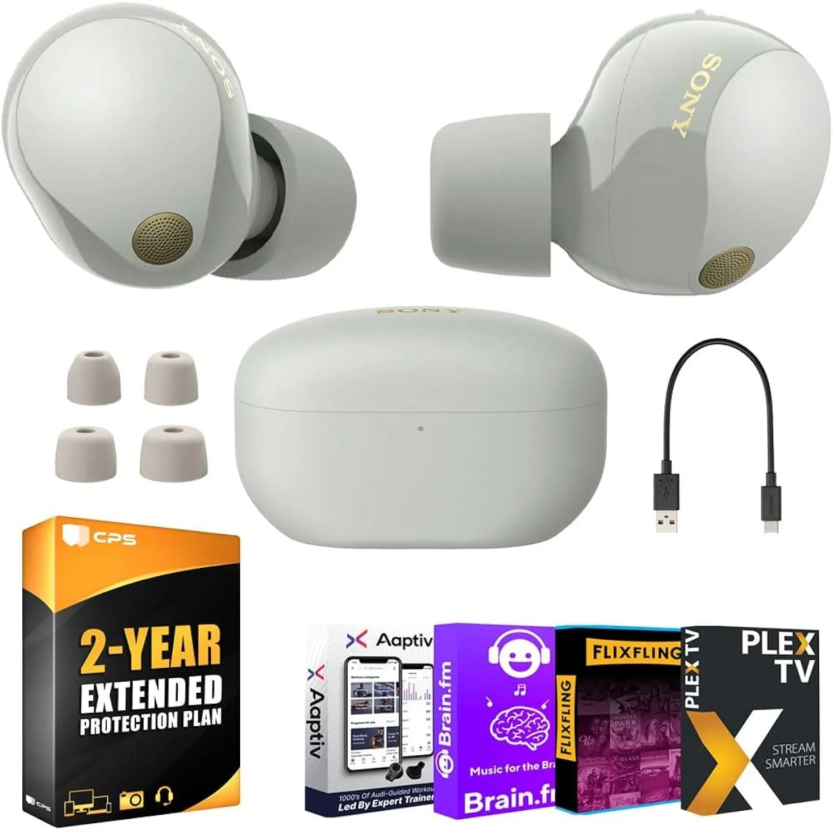 Sony WF-1000XM5 Wireless Noise-Canceling Earbuds (Silver) view 2