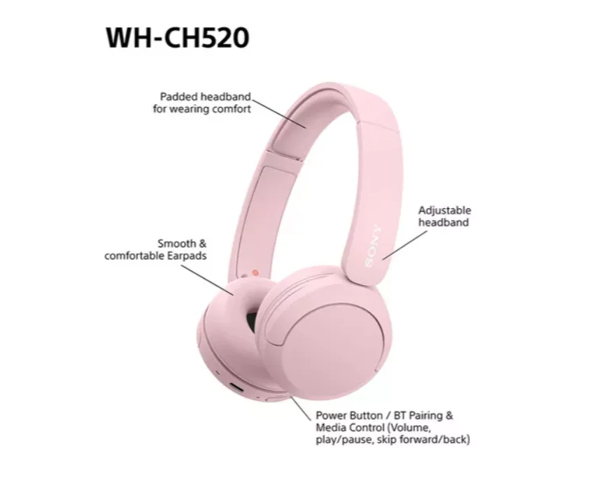 Sony WH-CH520 Wireless On-Ear Headphones (Pink)