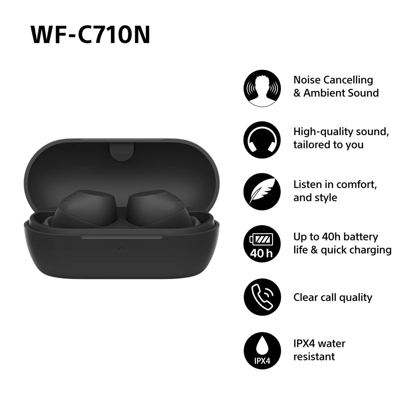 Sony WF-C710N Truly Wireless Noise-Canceling Earbuds (Black)