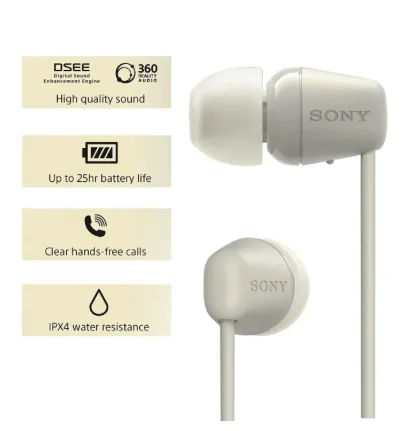 Sony WI-C100 Wireless In-Ear Headphones (Cream) view 2