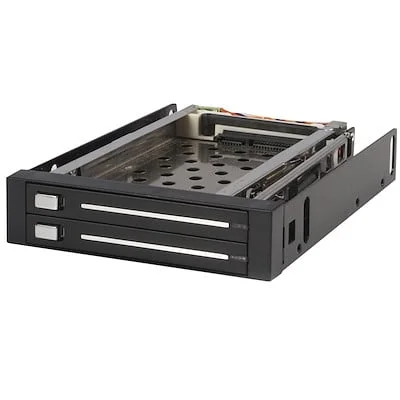 Startech.Com 2 Drive 2.5in Trayless SATA Mobile Rack StarTech.com Drive Enclosure for 3.5" SATA/600 - Serial ATA/600 Host Interface Internal - Black - 2 x HDD Supported - 2 x SSD Supported - 2 x Total Bay - 2 x 2.5" Bay - Aluminium