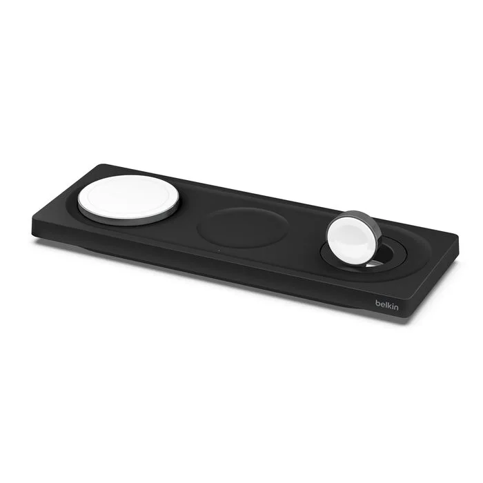 Belkin BOOSTCHRGÃ¢â#¬Â¯PRO MagSafe 3-in- Belkin Induction Charger - Black - For iPhone - MagSafe Technology, Fast Charging, Compact, LED Indicator