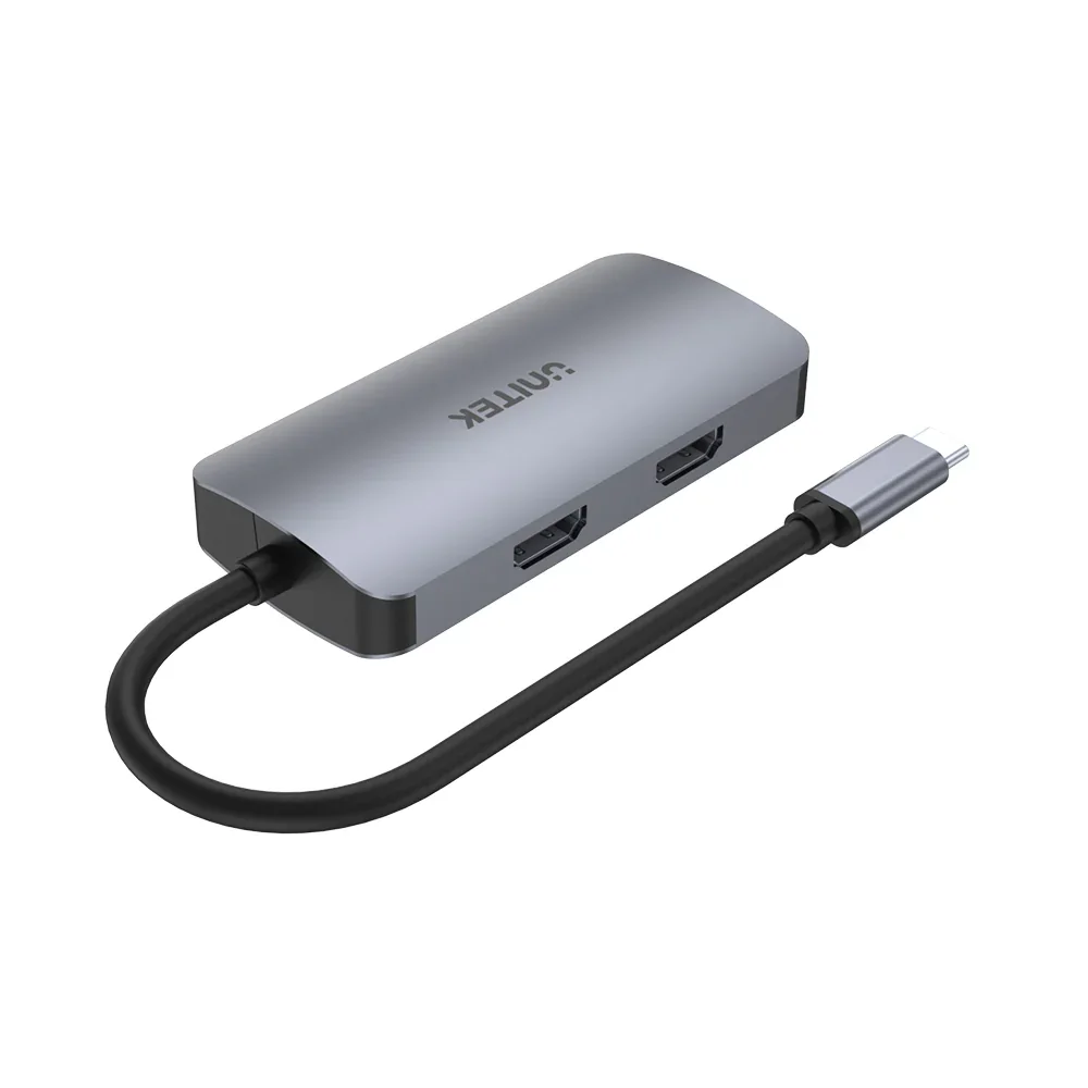 Unitek 5-in-1 USB-C 5Gbps Hub with MST (USB3.0 Unitek uHUB 5 Port(s) USB Type A, USB Type C Docking Station for Monitor, Display, TV - Charging Capability - Space Gray - Portable - 3 Displays Supported - FHD @ 60Hz, 4K @30Hz, 4K, 4K UHD - 1920 x 1080, 3840 x 2160 - 2 x USB Ports - 1 x USB Type-A Ports - USB Type-A - 1 x USB Type-C Ports - USB Type-C - HDMI - VGA - Wired - Windows 10, Windows 10 (64-bit), Windows 11, Windows 11 (64-bit), Mac OS X 10.6 Snow Leopard - 100W USB Power Delivery view 2