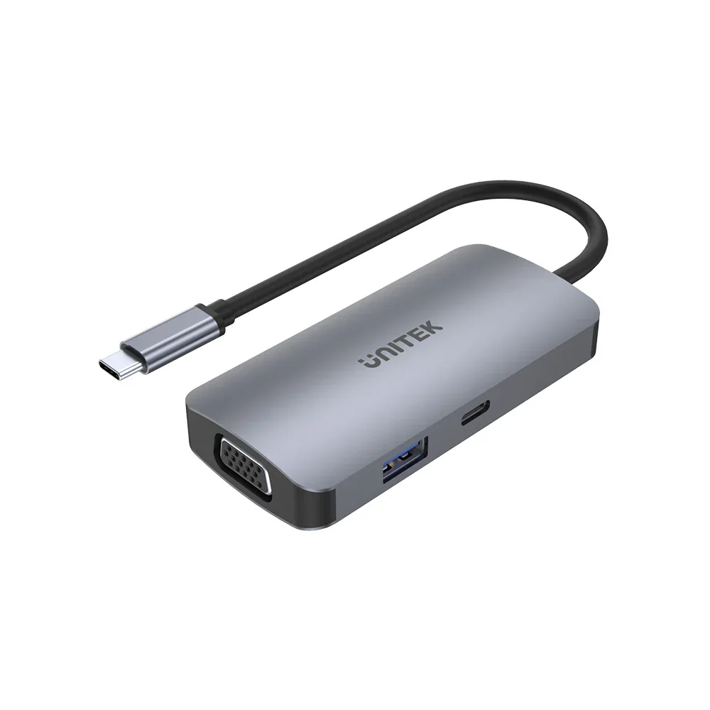 Unitek 5-in-1 USB-C 5Gbps Hub with MST (USB3.0 Unitek uHUB 5 Port(s) USB Type A, USB Type C Docking Station for Monitor, Display, TV - Charging Capability - Space Gray - Portable - 3 Displays Supported - FHD @ 60Hz, 4K @30Hz, 4K, 4K UHD - 1920 x 1080, 3840 x 2160 - 2 x USB Ports - 1 x USB Type-A Ports - USB Type-A - 1 x USB Type-C Ports - USB Type-C - HDMI - VGA - Wired - Windows 10, Windows 10 (64-bit), Windows 11, Windows 11 (64-bit), Mac OS X 10.6 Snow Leopard - 100W USB Power Delivery