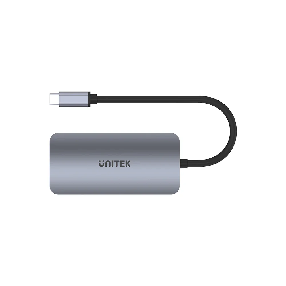 Unitek 5-in-1 USB-C 5Gbps Hub with MST (USB3.0 Unitek uHUB 5 Port(s) USB Type A, USB Type C Docking Station for Monitor, Display, TV - Charging Capability - Space Gray - Portable - 3 Displays Supported - FHD @ 60Hz, 4K @30Hz, 4K, 4K UHD - 1920 x 1080, 3840 x 2160 - 2 x USB Ports - 1 x USB Type-A Ports - USB Type-A - 1 x USB Type-C Ports - USB Type-C - HDMI - VGA - Wired - Windows 10, Windows 10 (64-bit), Windows 11, Windows 11 (64-bit), Mac OS X 10.6 Snow Leopard - 100W USB Power Delivery view 3