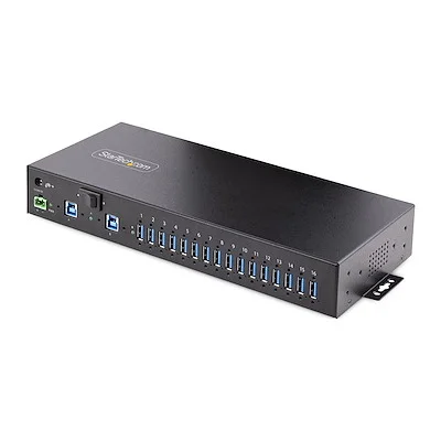 Startech.Com 16-Port Industrial USB 3.0 Hub/Switch StarTech.com USB Hub - USB 3.2 Gen 1 (3.1 Gen 1) Type-B - DIN Rail/Surface/Rack Mountable - Black - 16 Total USB Port(s)