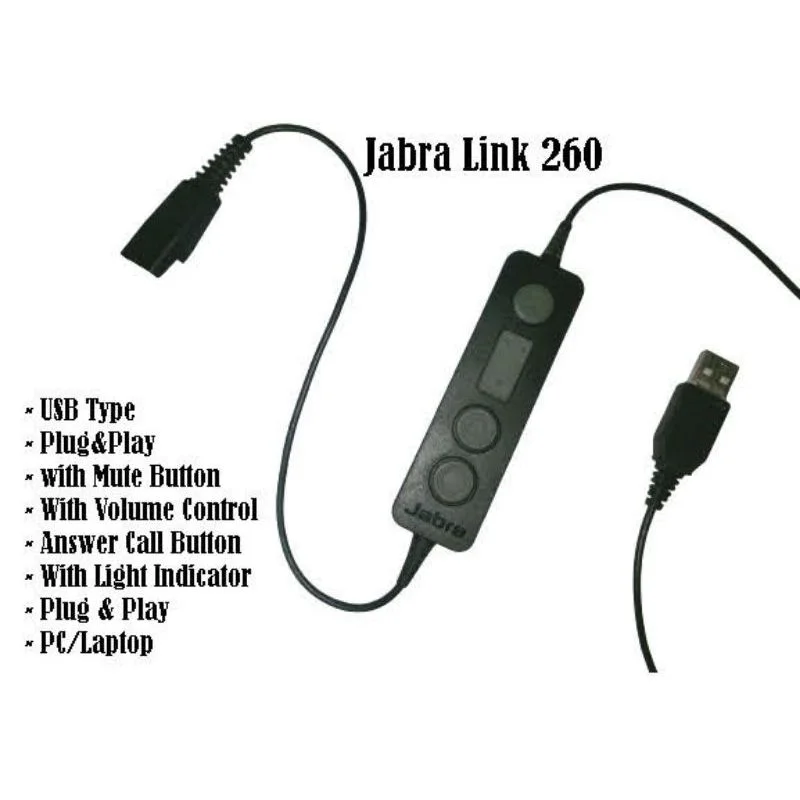 Jabra LINK 260 Jabra Link 260 1.50 m Quick Disconnect/USB Data Transfer Cable - 1 Each - Cable for Headphone, Headset - First End: 1 x USB Type A - Male - Second End: 1 x Quick Disconnect - Male - Black