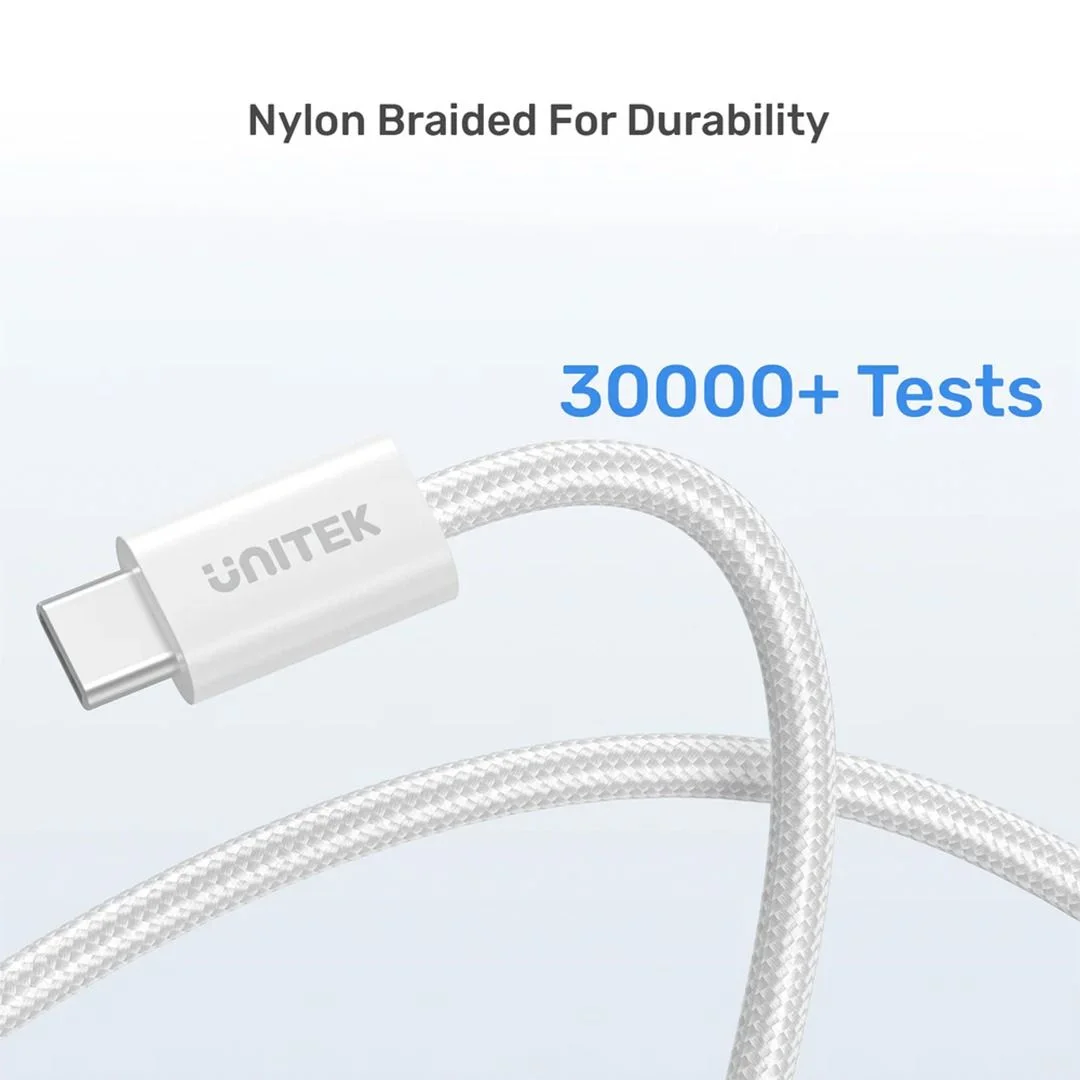 Unitek 100W Magnetic USB-C Cable Unitek 1 m USB-C Data Transfer Cable - 1 - Cable for MacBook Pro, iPhone, iPad Pro - First End: 1 x Usb Type c - male - Second End: 1 x Usb Type c - male - 480 Mbit/s - Cloud White view 2