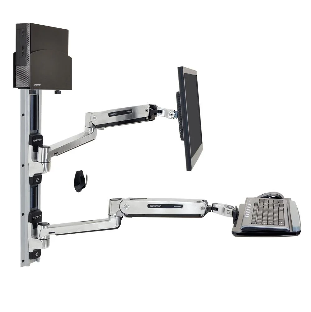 Ergotron 45-359-026 LX Sit Stand Wall Mount System, Small Black CPU Holder, Polished